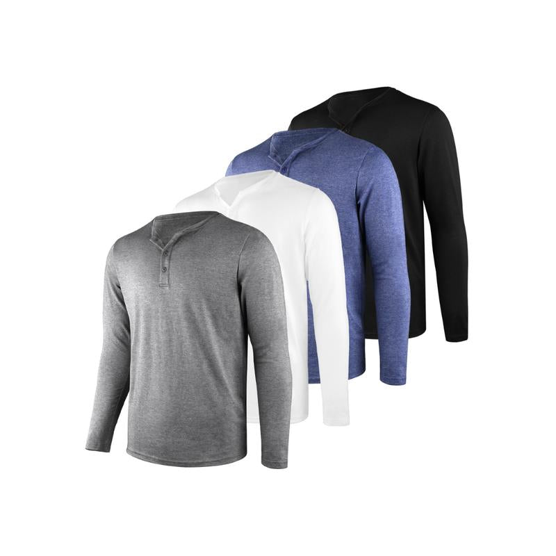 Liloak Men's Long Sleeve Henley T-Shirts 4-Pack, Multi-Color Breathable Tees with 3 Buttons