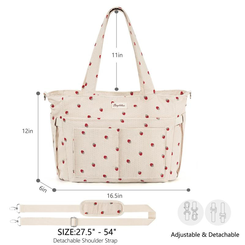 Bagstellar Women's Corduroy Tote Bag - 15.6 Inch Laptop Work Tote with Large Cup Holder, Durable Zipper Casual Purse for School, College, Travel, and Gym