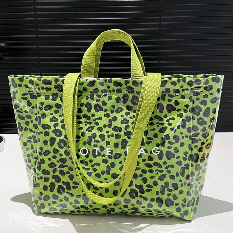 Women's Large Kraft Paper Tote Bag with PVC Letter Print - Clear Top Handle Hobo Handbag