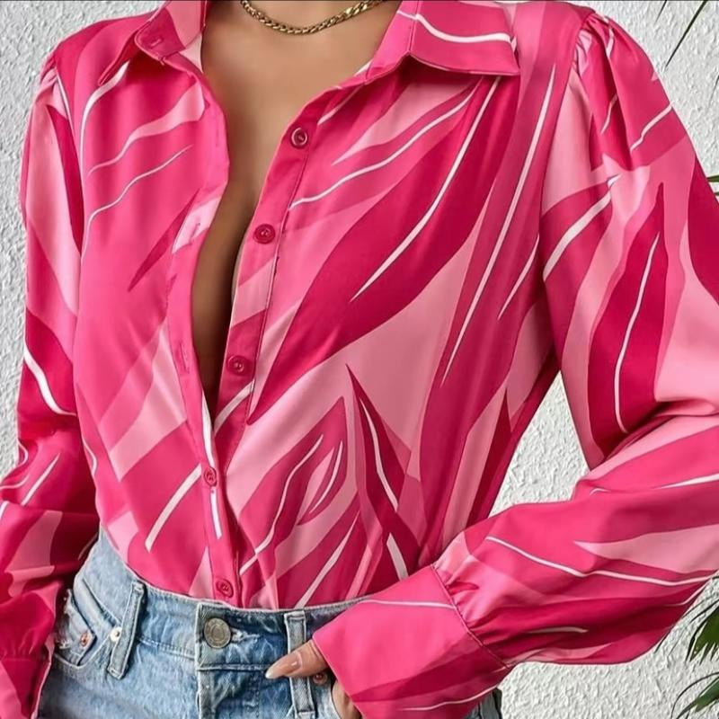 Mecha Shirts Button down Printed Lantern Long Sleeve Blouse Fashion Causal Tops 2025