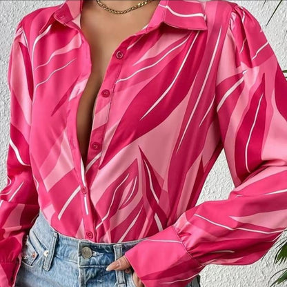 Mecha Shirts Button down Printed Lantern Long Sleeve Blouse Fashion Causal Tops 2025