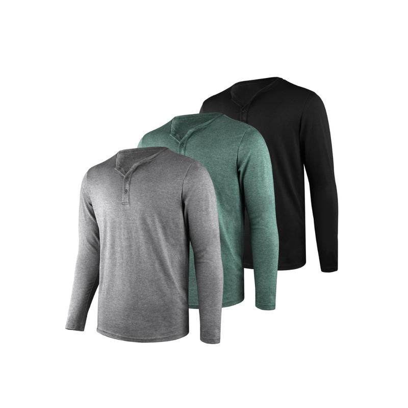 Liloak Men's Long Sleeve Henley T-Shirts 4-Pack, Multi-Color Breathable Tees with 3 Buttons