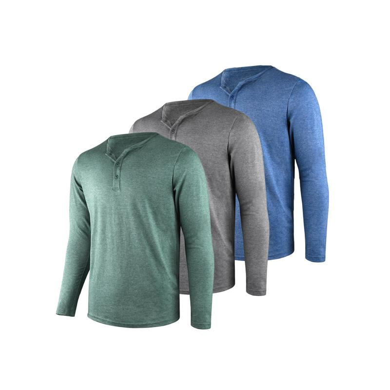 Liloak Men's Long Sleeve Henley T-Shirts 4-Pack, Multi-Color Breathable Tees with 3 Buttons