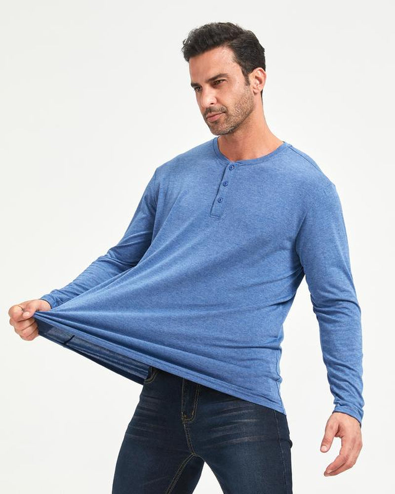 Liloak Men's Long Sleeve Henley T-Shirts 4-Pack, Multi-Color Breathable Tees with 3 Buttons