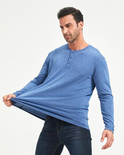 Liloak Men's Long Sleeve Henley T-Shirts 4-Pack, Multi-Color Breathable Tees with 3 Buttons