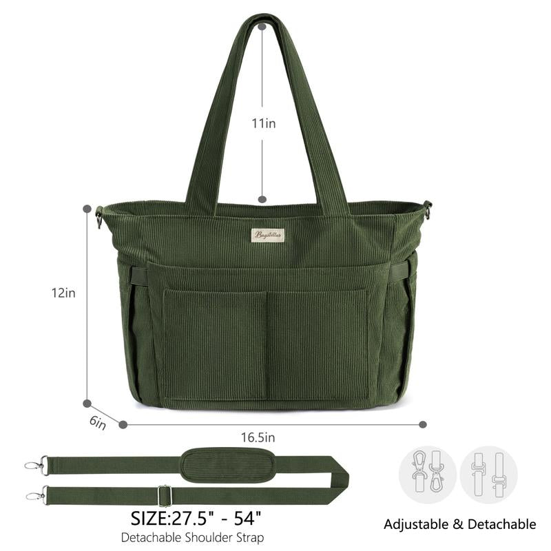 Bagstellar Women's Corduroy Tote Bag - 15.6 Inch Laptop Work Tote with Large Cup Holder, Durable Zipper Casual Purse for School, College, Travel, and Gym