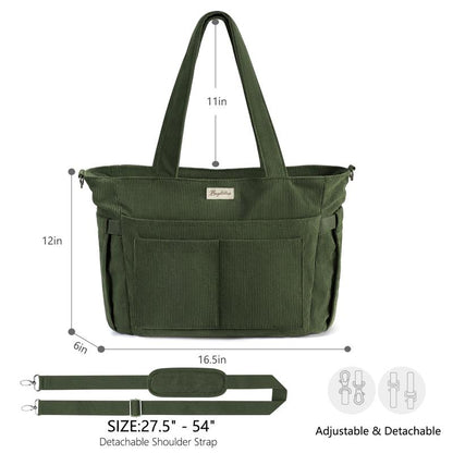 Bagstellar Women's Corduroy Tote Bag - 15.6 Inch Laptop Work Tote with Large Cup Holder, Durable Zipper Casual Purse for School, College, Travel, and Gym