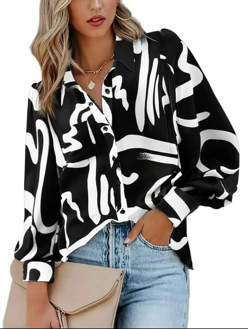 Mecha Shirts Button down Printed Lantern Long Sleeve Blouse Fashion Causal Tops 2025